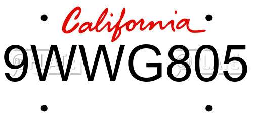 9WWG805 California License Plate