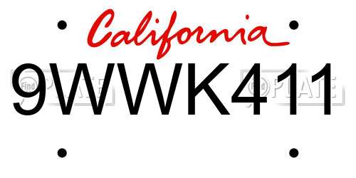 9WWK411 California License Plate