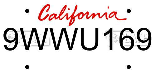 9WWU169 California License Plate