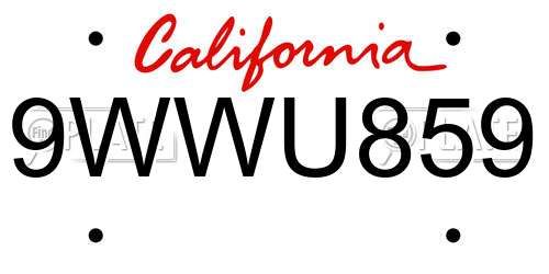 9WWU859 California License Plate