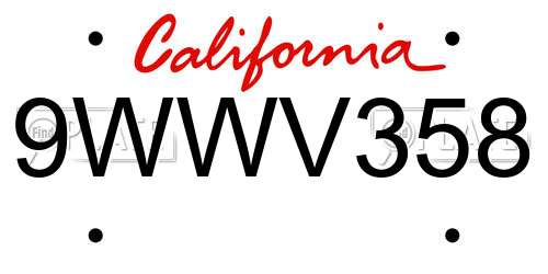9WWV358 California License Plate