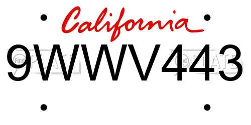 9WWV443 California License Plate