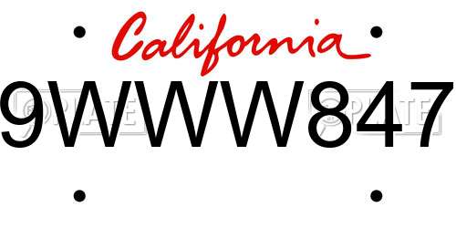 9WWW847 California License Plate
