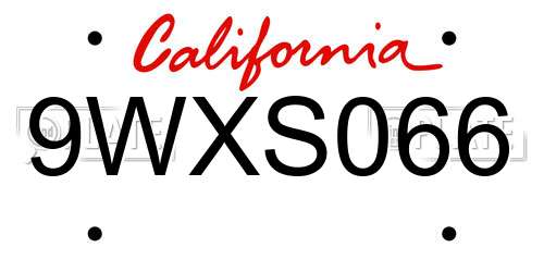 9WXS066 California License Plate