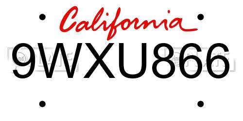 9WXU866 California License Plate