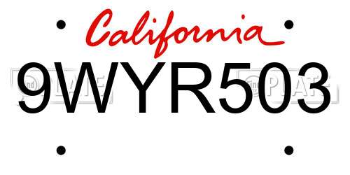 9WYR503 California License Plate