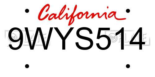 9WYS514 California License Plate