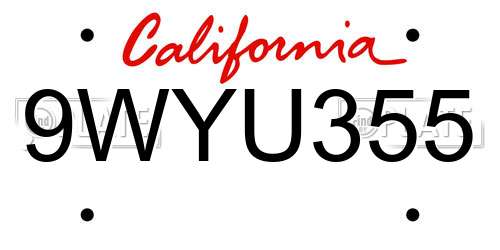 9WYU355 California License Plate