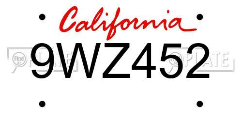 9WZ452 California License Plate