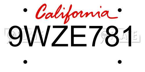 9WZE781 California License Plate