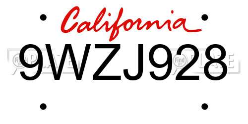 9WZJ928 California License Plate