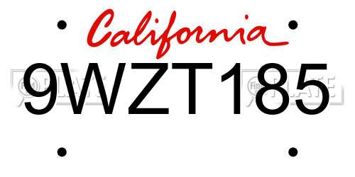 9WZT185 California License Plate