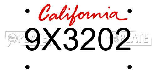 9X3202 California License Plate
