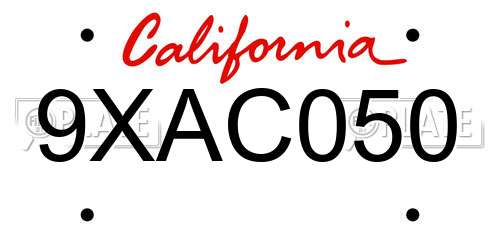 9XAC050 California License Plate