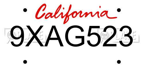 9XAG523 California License Plate