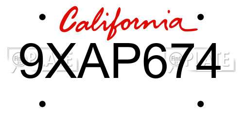 9XAP674 California License Plate