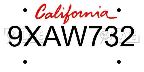 9XAW732 California License Plate