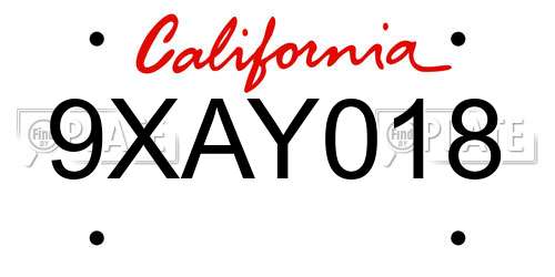 9XAY018 California License Plate