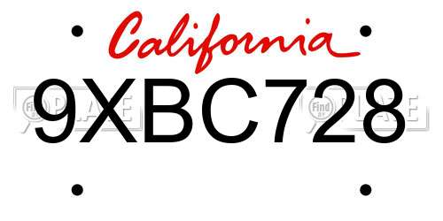 9XBC728 California License Plate