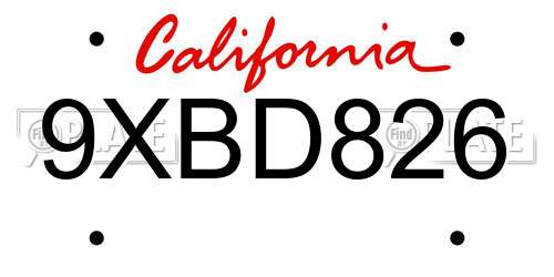 9XBD826 California License Plate