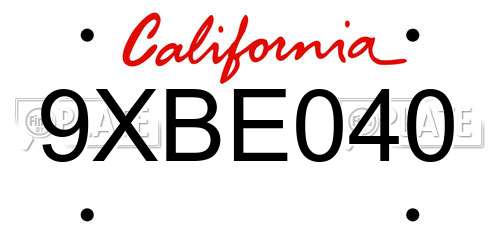 9XBE040 California License Plate