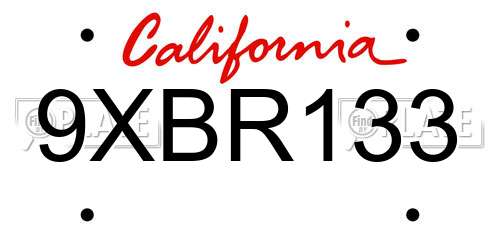 9XBR133 California License Plate