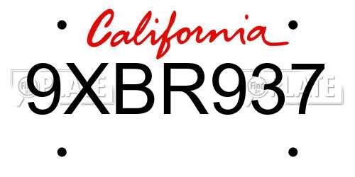9XBR937 California License Plate