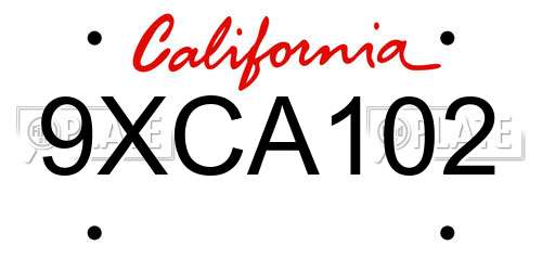 9XCA102 California License Plate