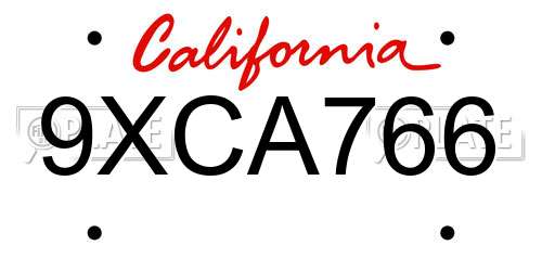 9XCA766 California License Plate