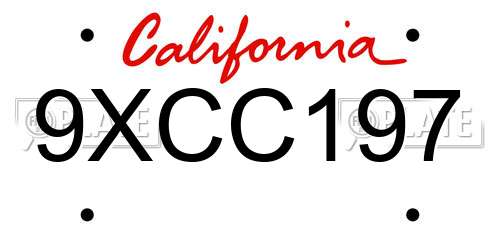 9XCC197 California License Plate