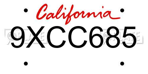 9XCC685 California License Plate