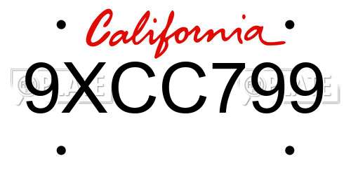 9XCC799 California License Plate