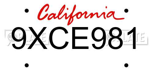 9XCE981 California License Plate