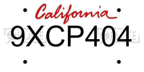 9XCP404 California License Plate