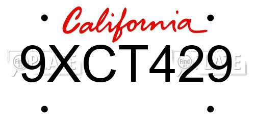 9XCT429 California License Plate