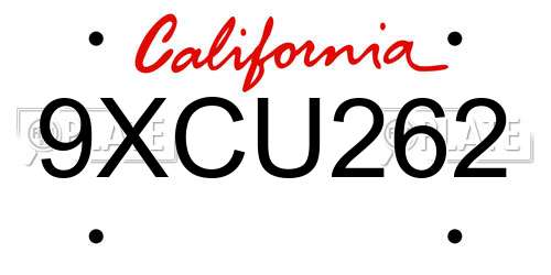 9XCU262 California License Plate