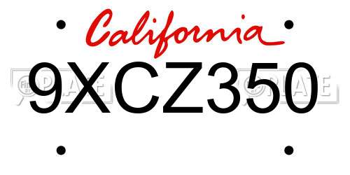 9XCZ350 California License Plate