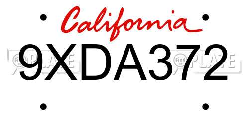 9XDA372 California License Plate