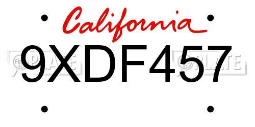 9XDF457 California License Plate
