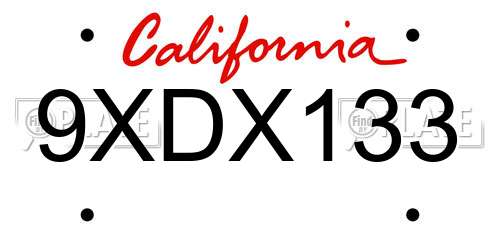 9XDX133 California License Plate