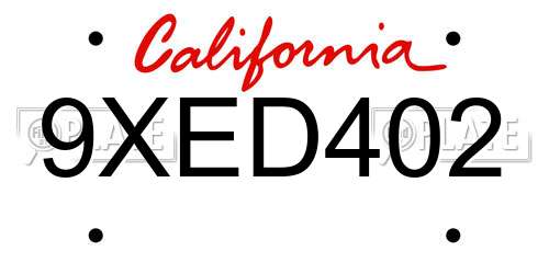 9XED402 California License Plate
