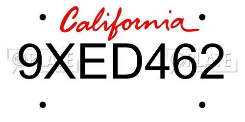 9XED462 California License Plate