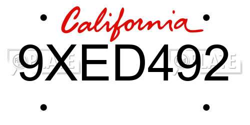 9XED492 California License Plate