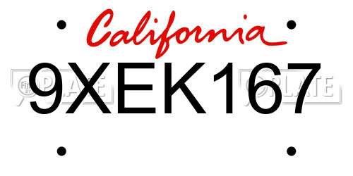 9XEK167 California License Plate