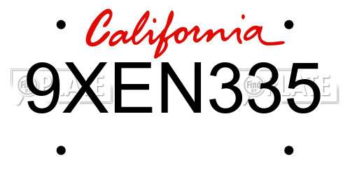 9XEN335 California License Plate