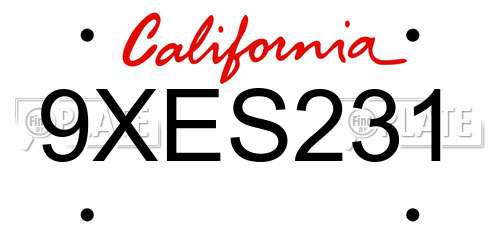 9XES231 California License Plate