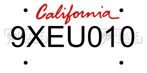 9XEU010 California License Plate
