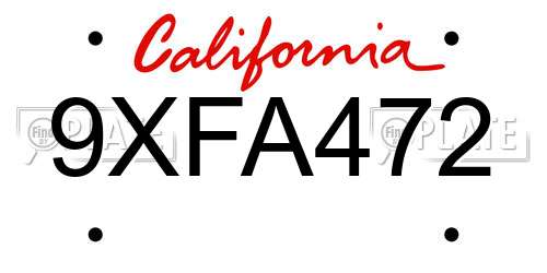 9XFA472 California License Plate