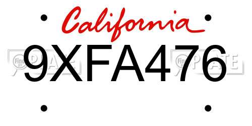 9XFA476 California License Plate