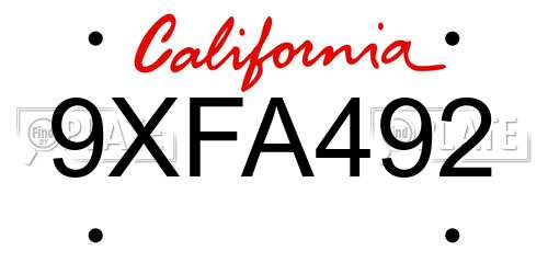 9XFA492 California License Plate